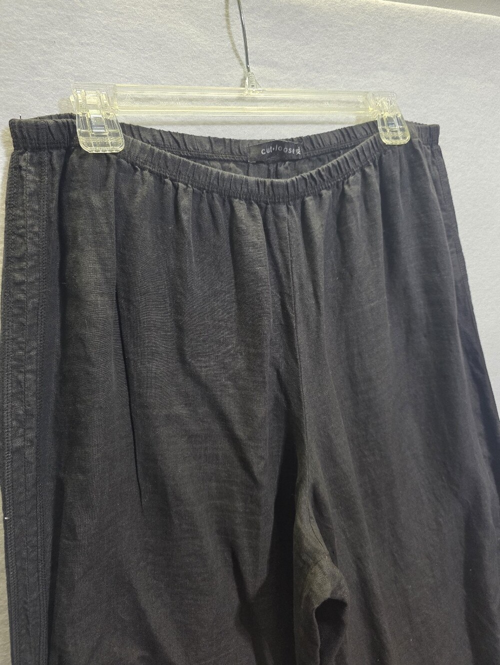 CUT LOOSE BLACK 100% LINEN LANTERN PANTS RUCHED HEM SZ XL - Picture 3 of 9